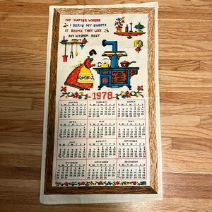 Vintage 1978 Kitchen Tea Towel Hanging Calendar